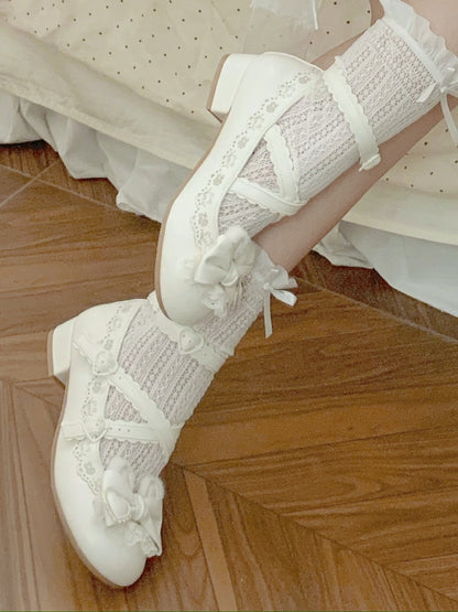 Janes White Crisscross Low-heel Straps in Mary PU with