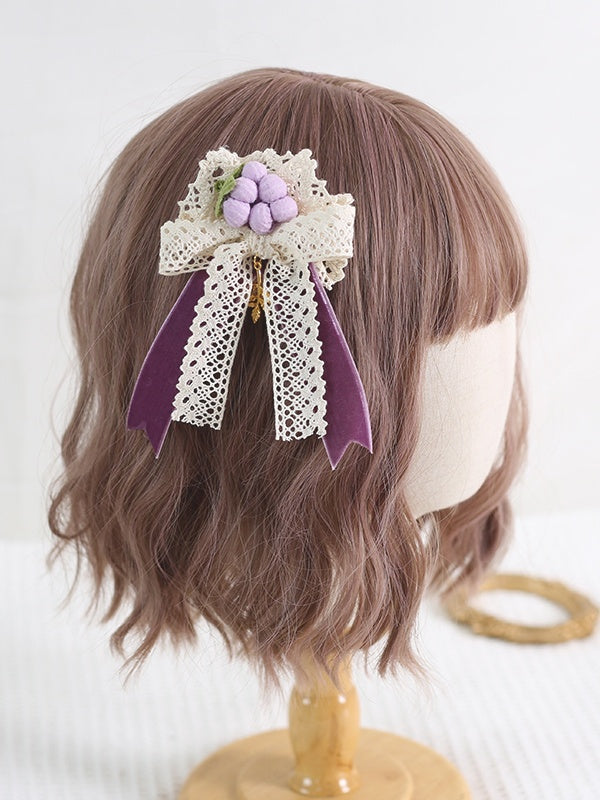 Bowknot Decorated - Lace Leaf Lively Charm Hairclip Lolita Grape With