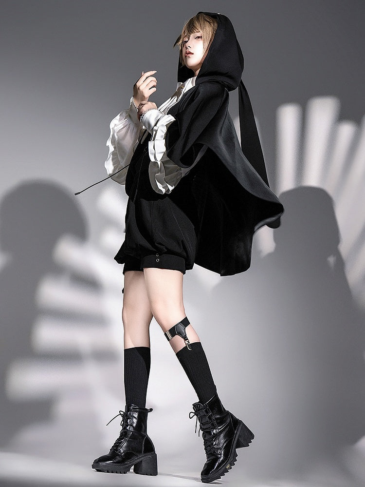 ファッション王子裾ロリータ黒ケープハイロー