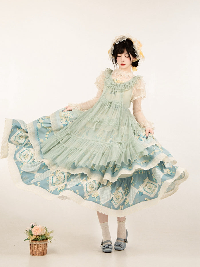 Pink Style Green House Dots Schleife Rüschen Tüll und Details Mint Trim Überkleid