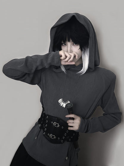 Cuffs with Scarf Neck Long-sleeve Hoodie Thumbhole