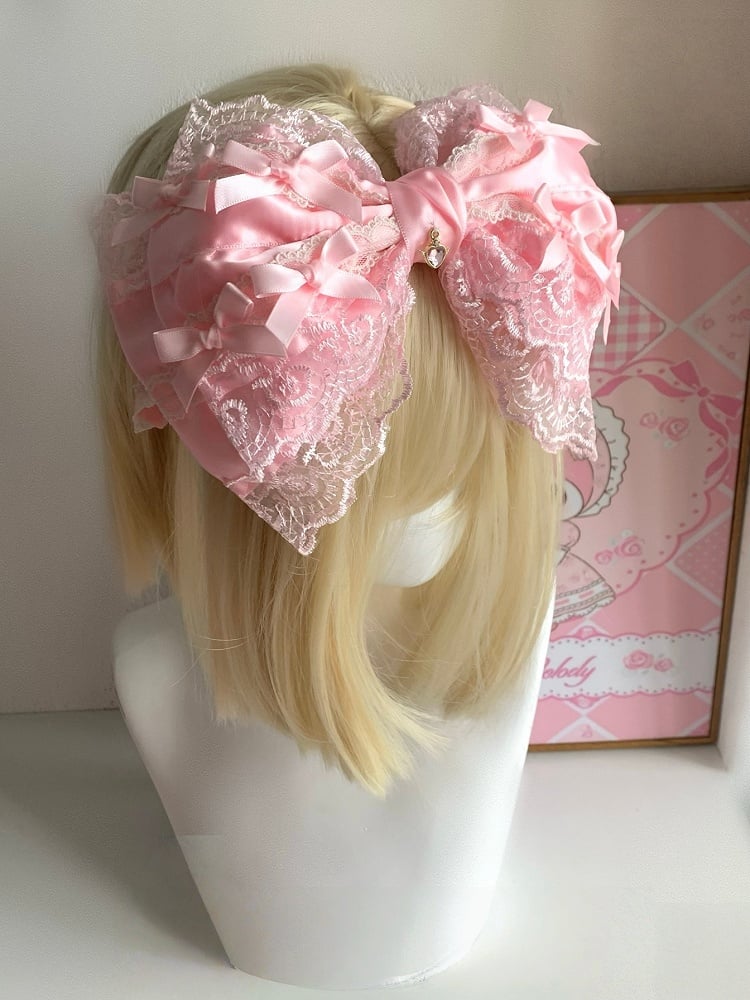 Oversized Black Sweet Bowknot Dreamy Doll-Style Lace / Pink Hairclip