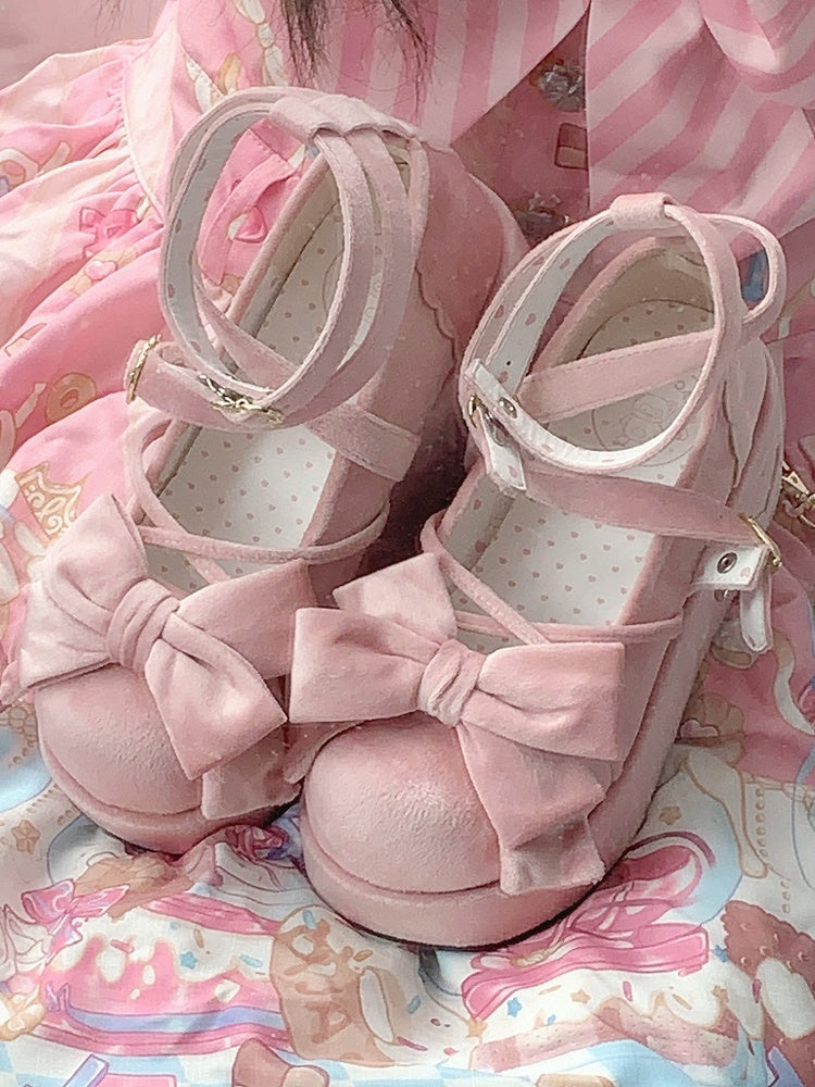 Accents Bow Pink Mary Janes - Lolita Platform Sweet Velvet