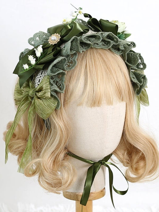 Valley Bowknot Hairband Green Of The Lace Gorgeous Country Lolita Lily