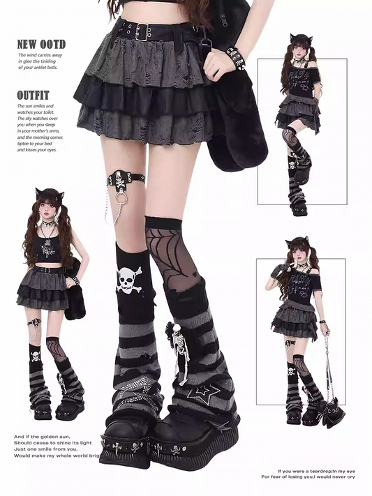 Stufenrock Grau Distressed Löcher Gefüttert