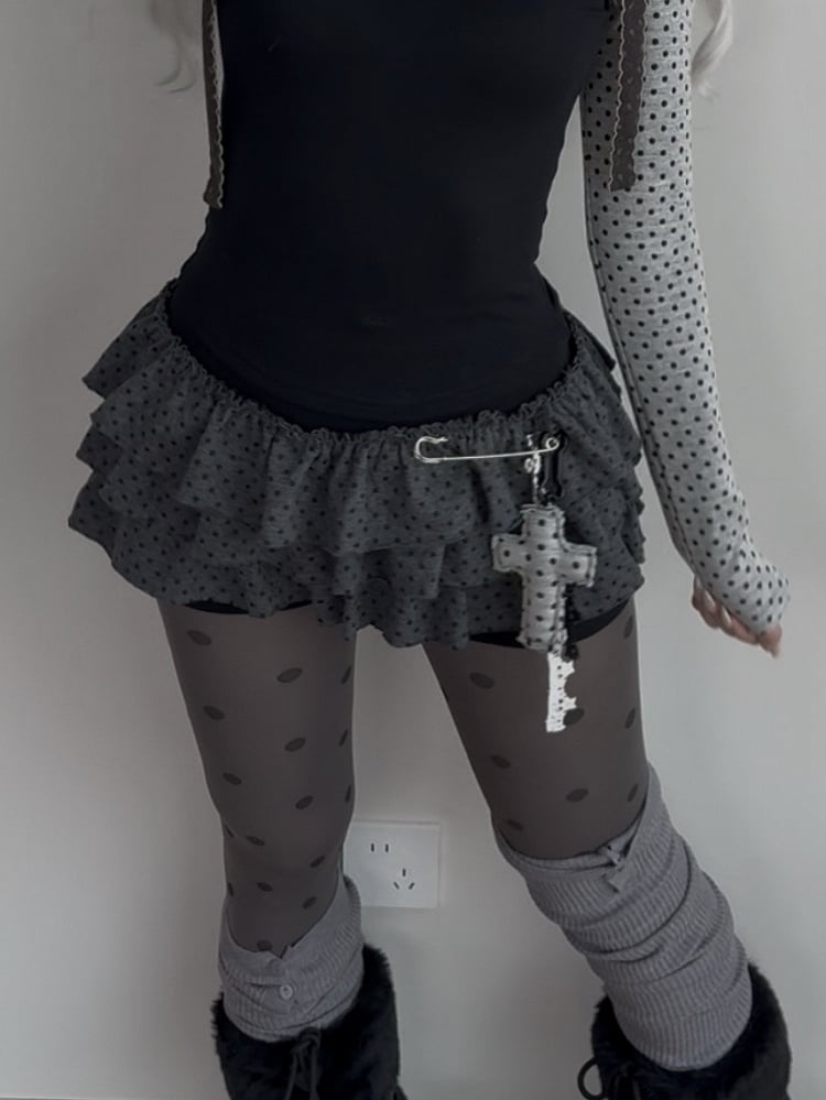Black Tiered Dot Ruffles Pull-On Grey Polka - Design Skort