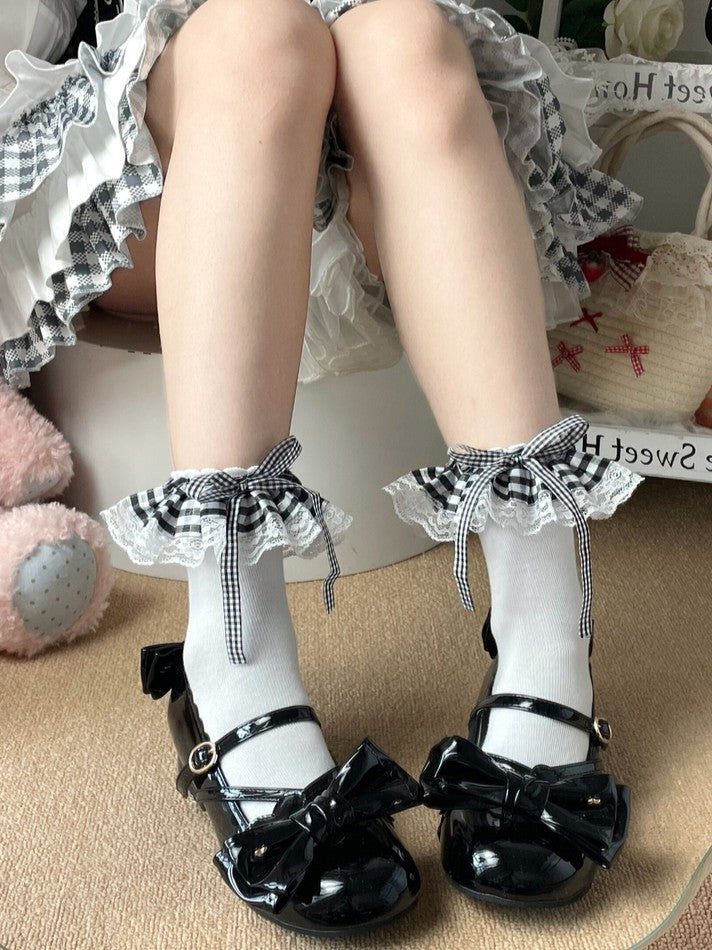 Options Socks Cuff White Ruffled Black 2 Pattern Plaid