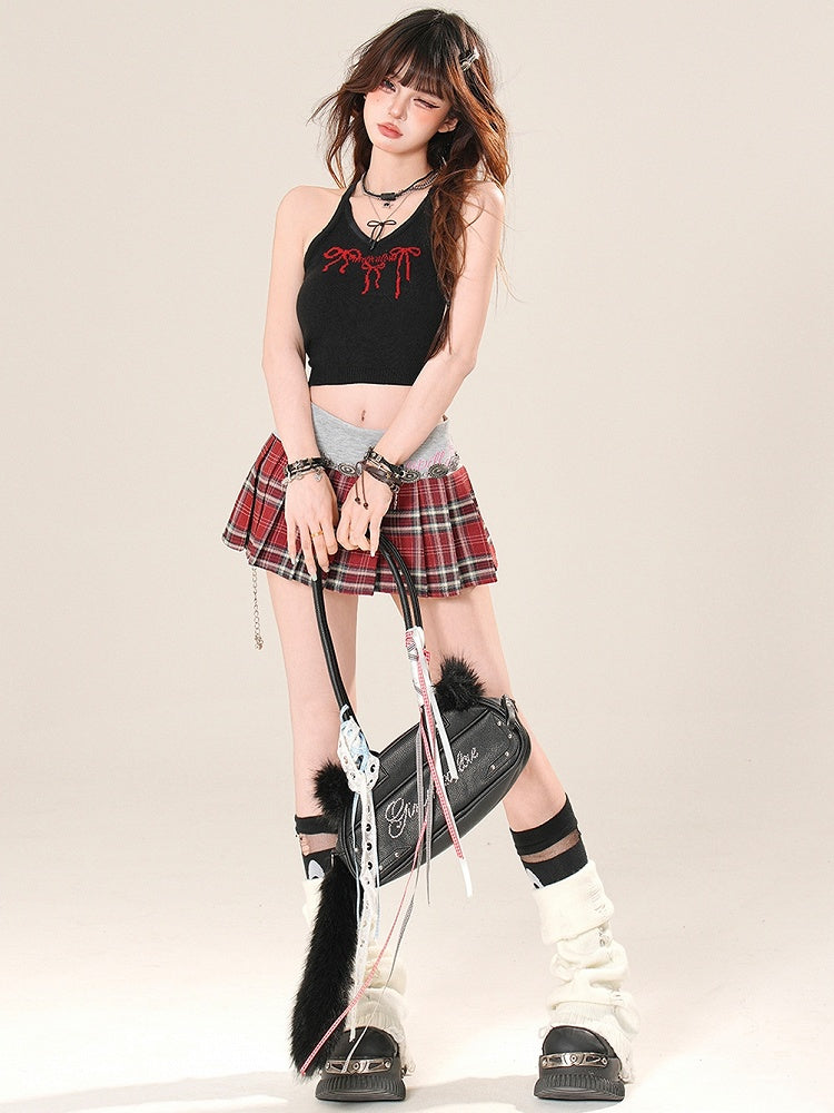 Top mit Schleifenmuster Schwarz-Rot Glamorous Cami Bittersweet