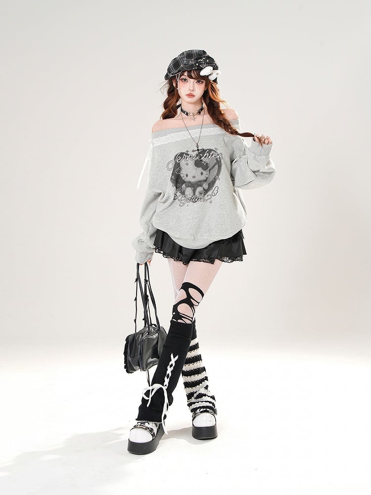 ホワイト/ブラックのトリム、伸縮性のあるウエスト、バタフライアップリケ、レース