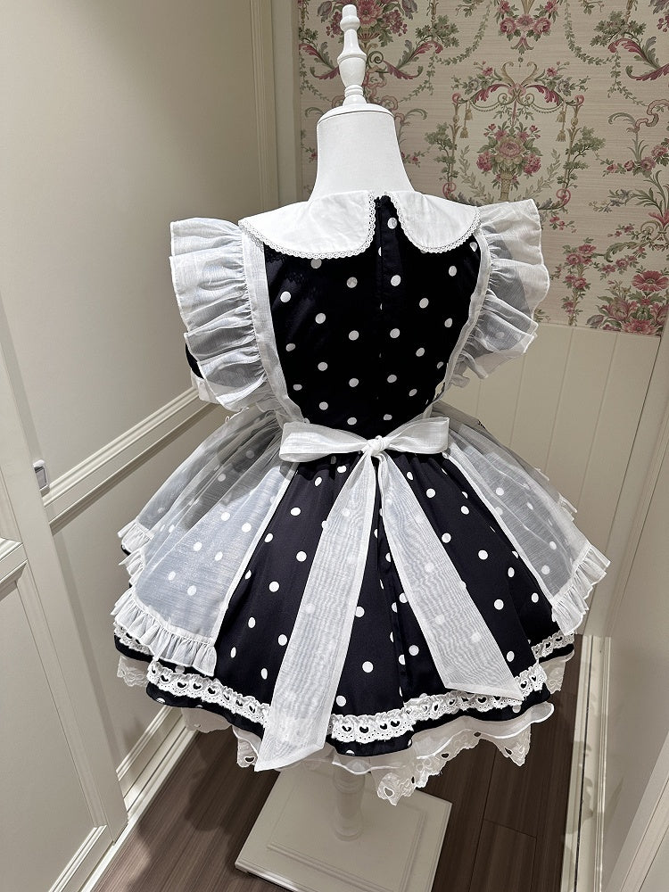 Lace 	Peter Trim Collar Bow Dot Polka Pink with Black Dress Heart Pan Cut-Out