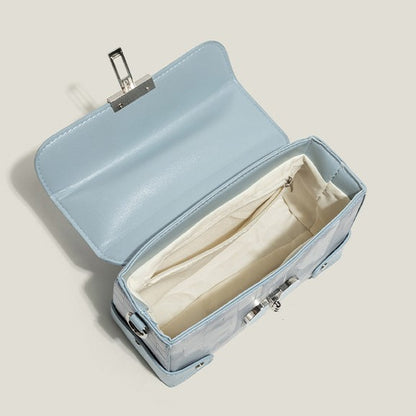 Box Turn-lock PU Bag Blue with Closure