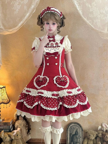 Polka-Dot Ribbon Lace Trim Hairband in Crimson - Day Rabbit