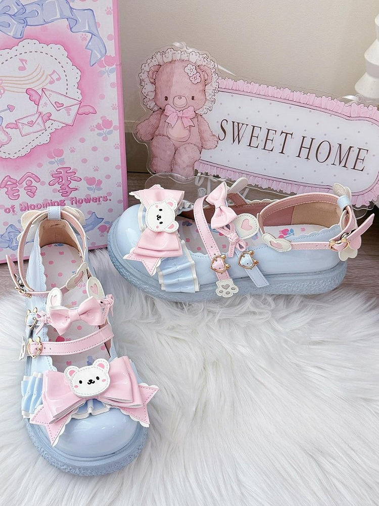 Lolita Shoes Flat for Style Sweet with 3cm PU Blue