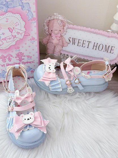 Lolita Shoes Flat for Style Sweet with 3cm PU Blue
