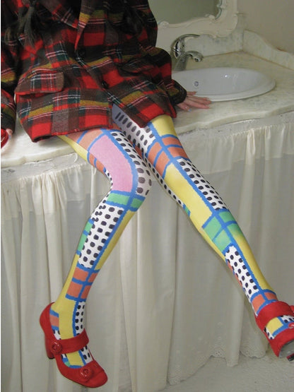 Pattern Geometric Color-Block Pantyhose