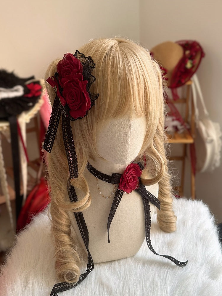 Rose Lace Bow Trim Hairclip 6 Color Floral Options