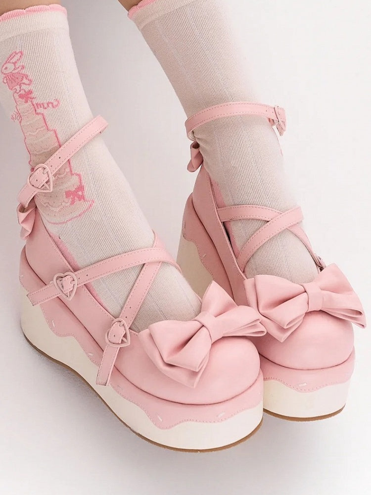 Crisscross PU Design Lolita Platforms - Pink Sweet