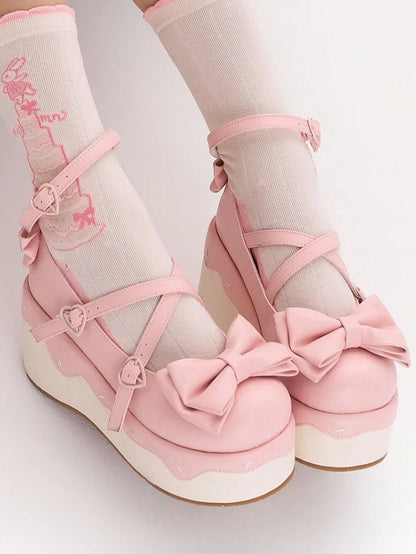 Crisscross PU Design Lolita Platforms - Pink Sweet