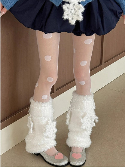 6 jambières blanches flocon de neige avec appliqués pelucheux