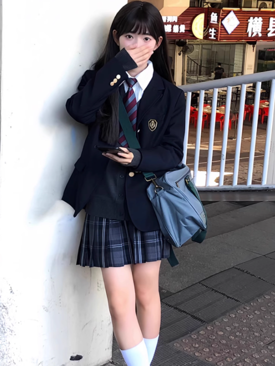 Uniform Skirt Pattern 45CM JK Plaid Black Pleated