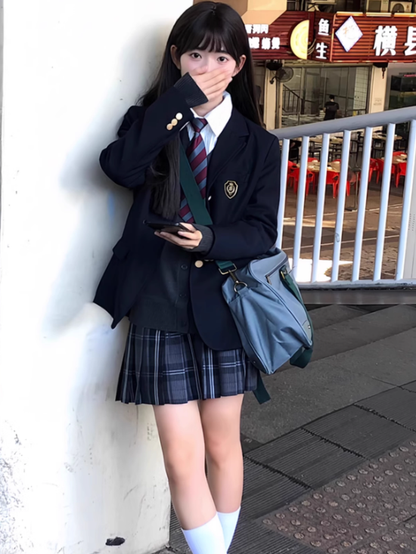 Uniform Skirt Pattern 45CM JK Plaid Black Pleated