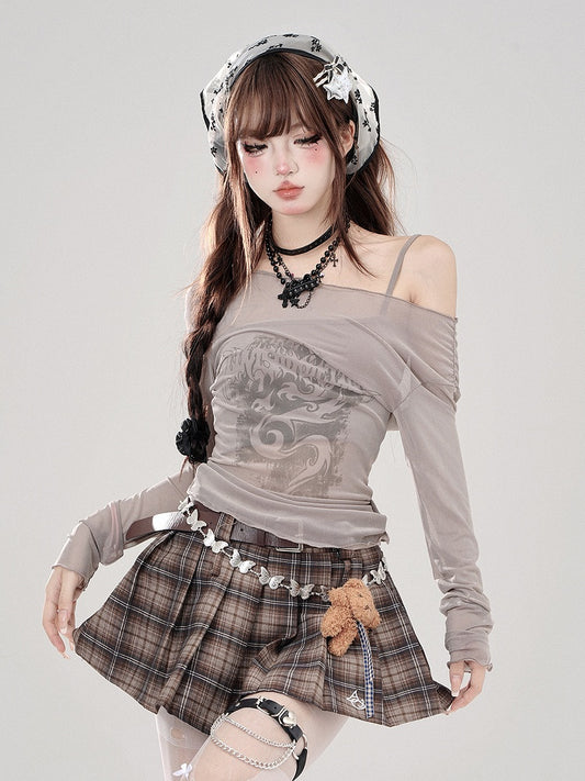 Top Layer Set Inner Off-Shoulder Sheer Grey