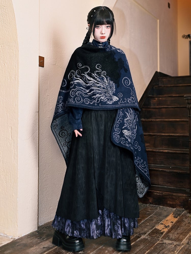 Hem - Double Black Layered Skirt Cheongsam Goth