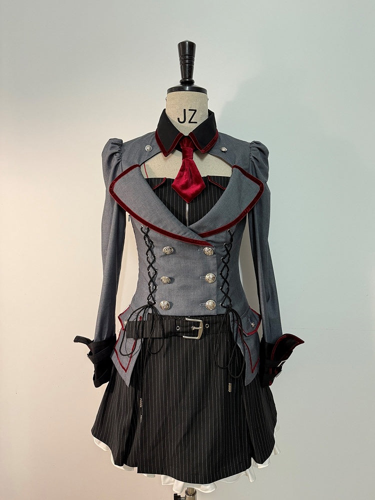Military Lolita Gown with Striped Pattern - Muguang Galaxy Original