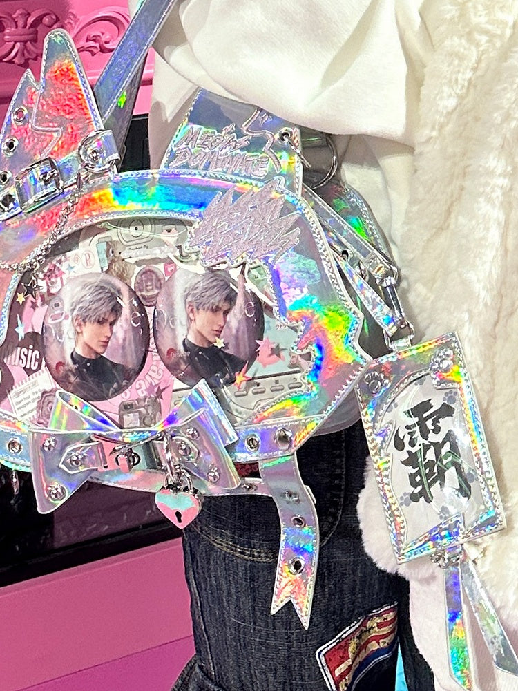 Holder Card Laser Adorable Cat Paw Design Silver PU Badge