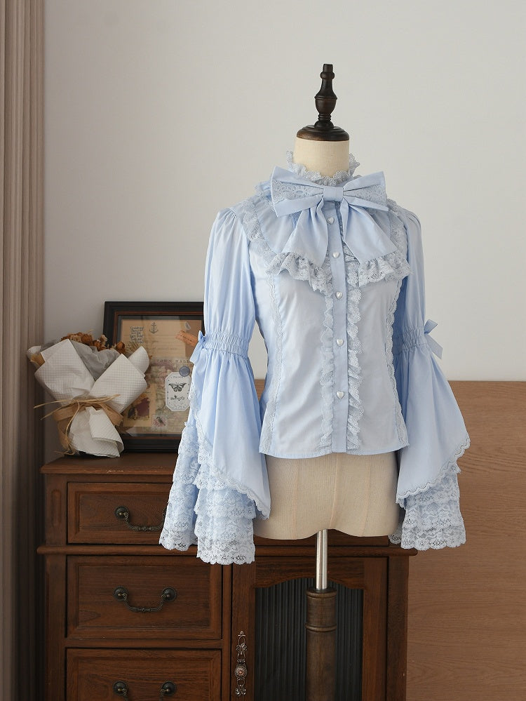 Lace Sleeves Blouse Cotton Bell Gorgeous Layered Lolita Blue