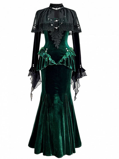 Shrug with Long Green Velvet Dress Forest Dark Mermaid Sleeves