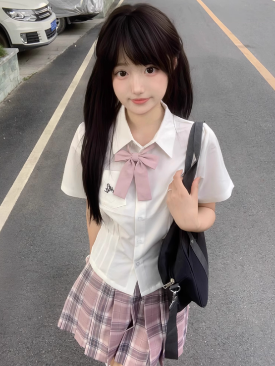 Skirt Pink Uniform Pattern Plaid 45CM Pleated JK