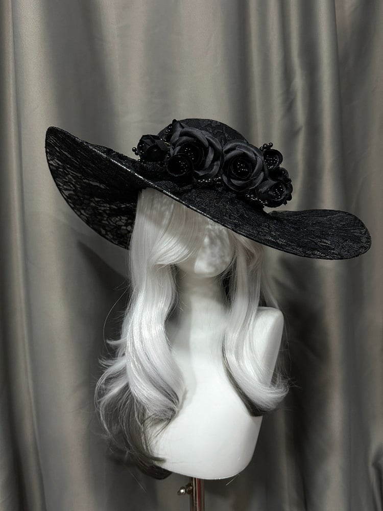 Gothic Lace Hat with Floral Accents - Custom Made Earrings