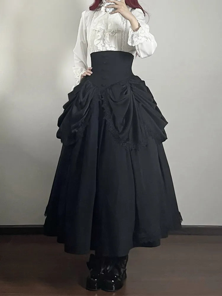Korsett mit hoher Taille und Stäbchen, Aristokrat, viktorianischer Rock, Gürtel, Gothic, Schwarz, Lolita