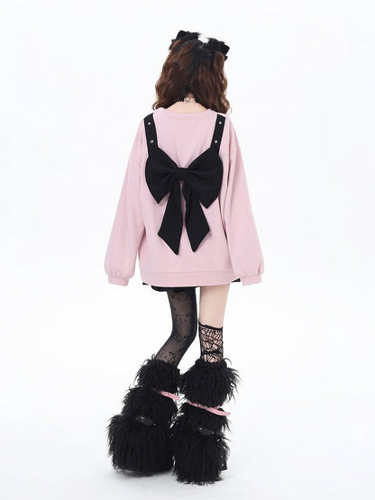 Rosa/schwarzes Sweatshirt mit seitlichem Kreuzschlitz und großer Schleife auf der Rückseite