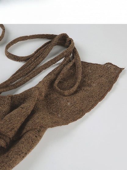 Glockenärmel Saum Weiß Millard Braun + Cardigan Fashion Kleid Asymmetrischer Cami Rock