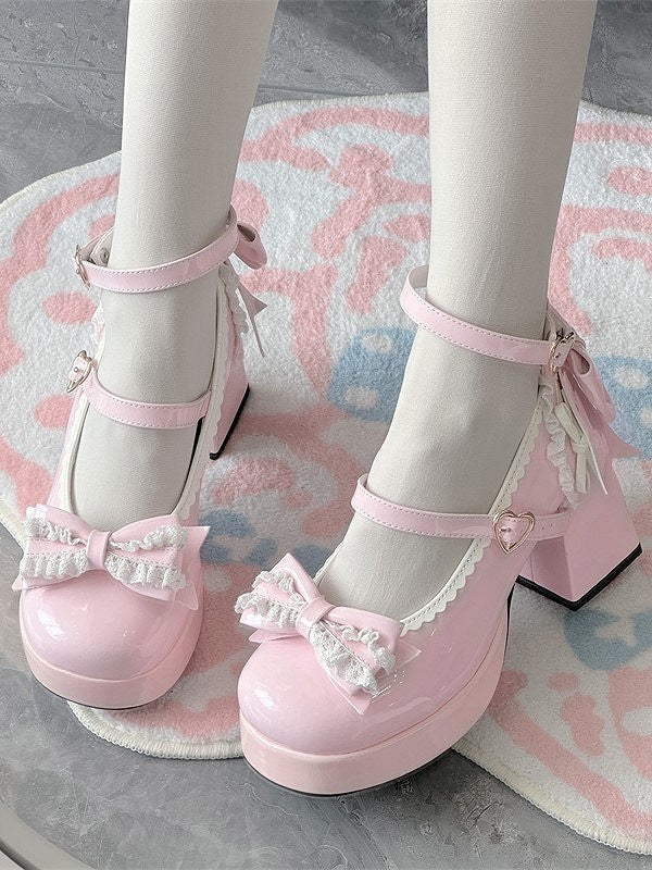 Mary Lace-Adorned Top Pink Janes at Lolita Heart with Elegant Fastener Bow