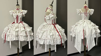 Korsett mit Schnürung an der Taille, Gothic-Rock, Vogelkäfig-Kleid in Weiß und Lolita-Rot