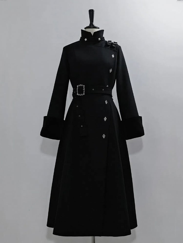 High Neck Coat Ouji Woolen Lolita Collar Stand Black