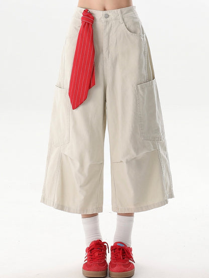 Shorts Loop Wide-Leg Scarf with Belt Beige Tie