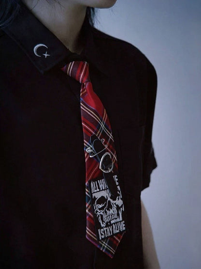 Punk Plaid Necktie with Heart Embellishments