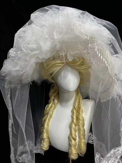 Gothic Lace Hat with Beaded Tassel - Custom Made Earrings