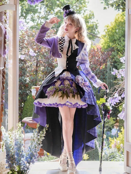 バイエルン / セット ブレザー クロップドトップ フルスカート コルセット ロリータ アウトフィット - スタイル ウエストコート パープル オクトーバーフェスト