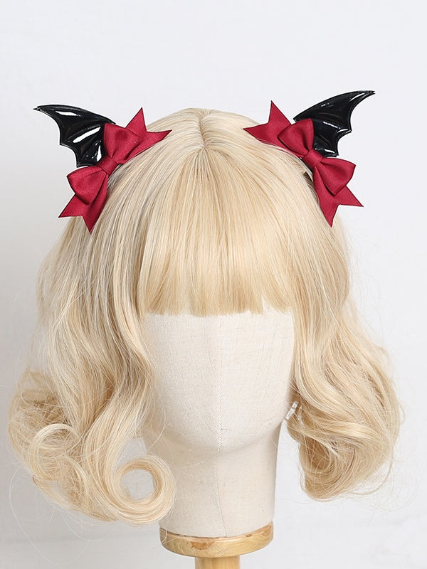 Black Gothic Pair Bowknot Lolita Blue of Polished / Decorations Hairclips Wing A Dark Bat with Red