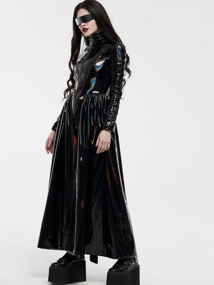 Black Rococo Long Bright Laser Cyber Coat