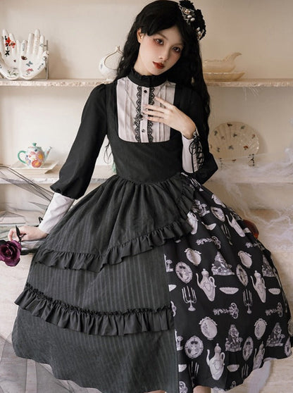 サスペンダースカート + エレガントなプジブラウスプリントデザインオリジナルKula