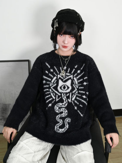 with Mythical Faux Sweater Gothic Jacquard Cheongsam Mink Black Cat