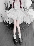 White Landmine Style Floral Lace Dress Set with Shorts, Bow Tie, Bead Chain & Hairclips - Jiuniang Cherry