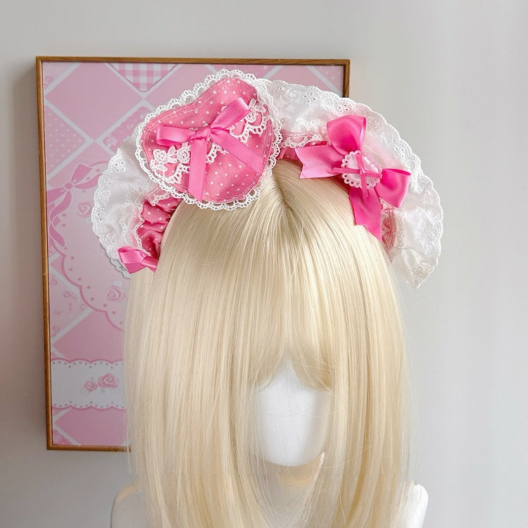 Dot Heart Lolita Polka Cute Detachable Bowknot With KC Brooch