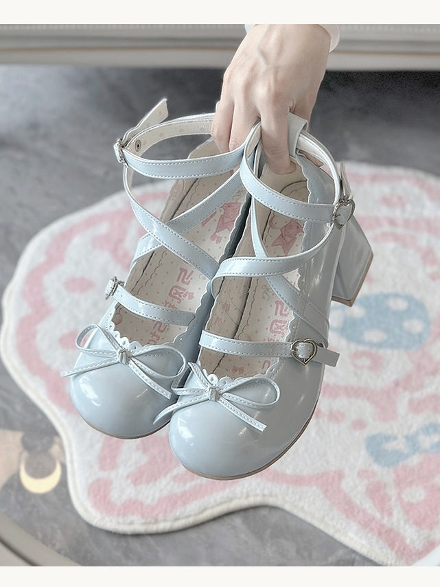 Einzelheiten Heels Lolita Herz - Schnalle Schleife Verträumt Geknotet Mid Top